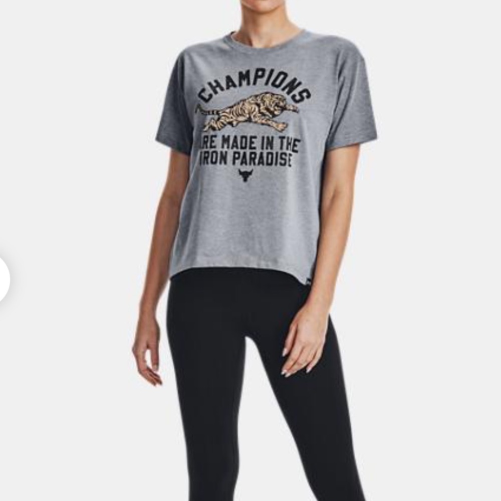 Women's Project Rock Iron Heavyweight Short Sleeve under ARMOUR